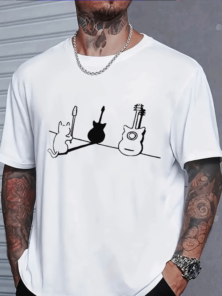 Musical Instrument Poster - Minimal Line Art Herren-T-Shirt aus marineblauer