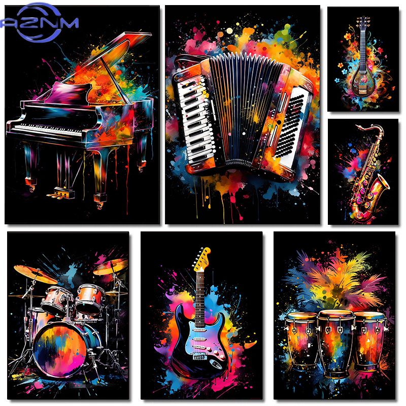 Musical Instrument Poster - Klassische Musikinstrumente Klavier Gitarre Musikfestival Poster