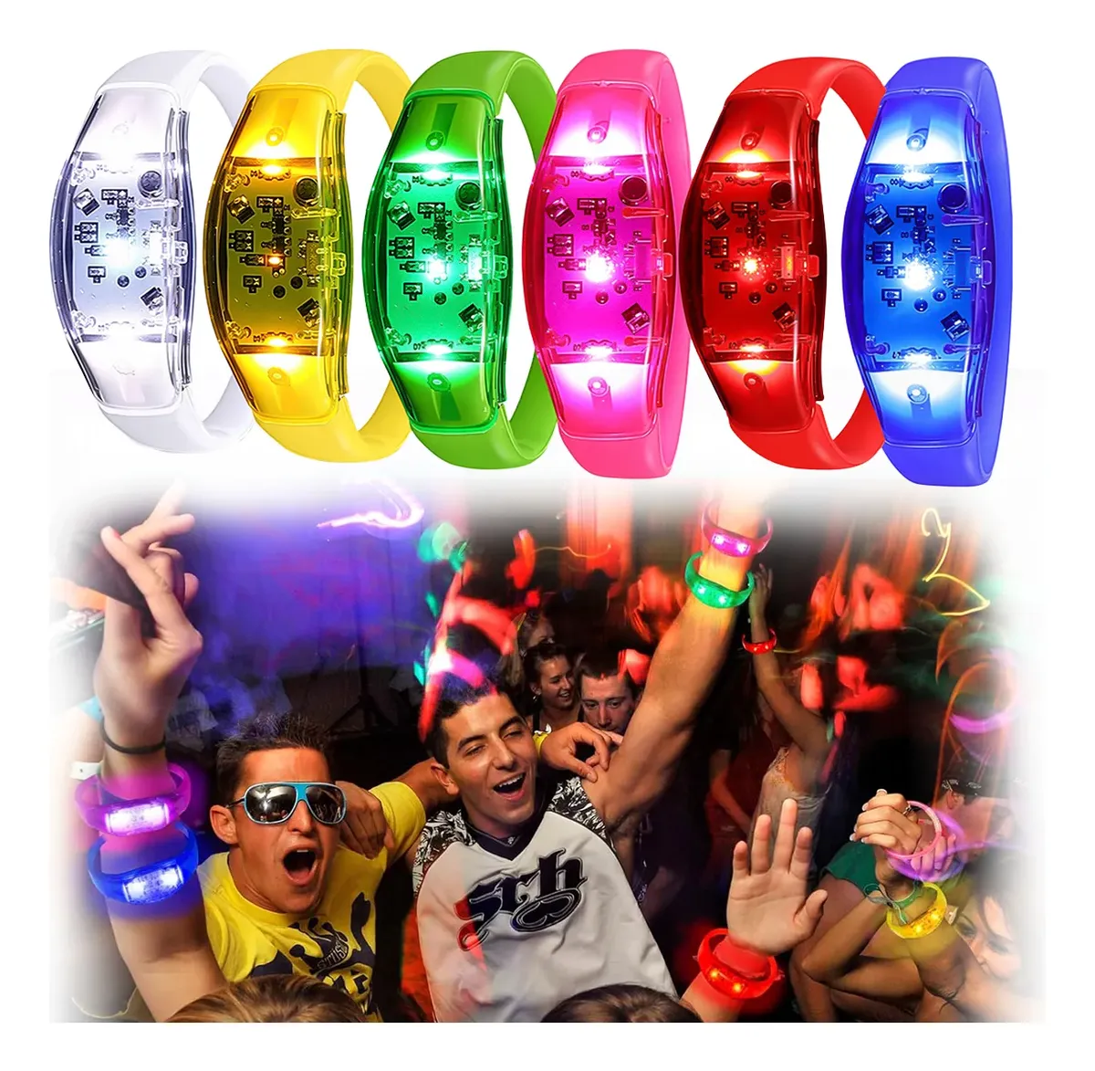 Musical Instrument Gong - 6 Stück LED-Armbänder, schallaktiviert mit blinkenden